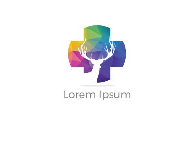 Colorful cross incorporate with dog. It's good for pet shop, house, clinic and care, or other pet activity. animal clinic and hospital logo, low poly animal vector, polygonal animal clinic logo	