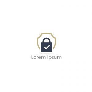 Security shield logo design. check mark and lock in shield icon. Insurance company safety illustration.	