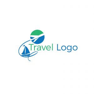 Travel logo design. Airplane in globe vector illustration. World tour and tourism symbol.