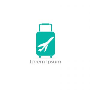Travel logo design. Airplane in bag vector illustration. World tour and tourism symbol.