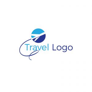 Travel logo design. Airplane in globe vector illustration. World tour and tourism symbol.