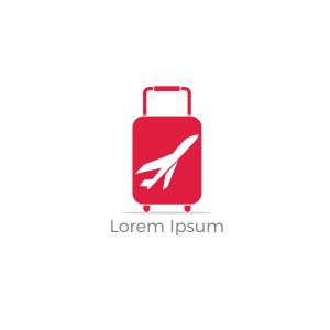 Travel logo design. Airplane in bag vector illustration. World tour and tourism symbol.