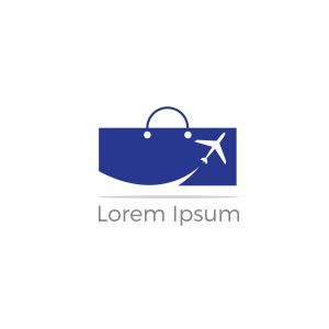 Travel logo design. Airplane in bag vector illustration. World tour and tourism symbol.