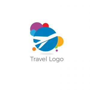 Travel logo design. Airplane in globe vector illustration. World tour and tourism symbol.