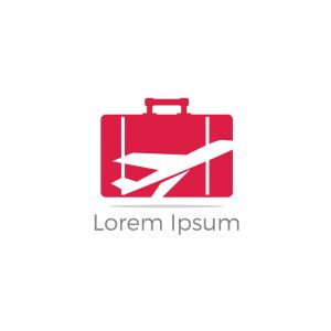 Travel logo design. Airplane in bag vector illustration. World tour and tourism symbol.