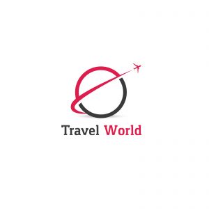 Travel logo design. Airplane in globe vector illustration. World tour and tourism symbol.