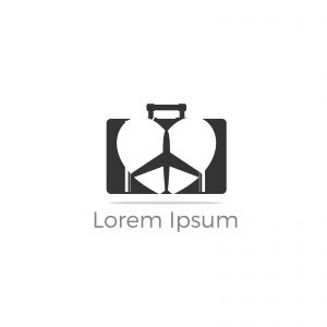 Travel logo design. Airplane in bag vector illustration. World tour and tourism symbol.