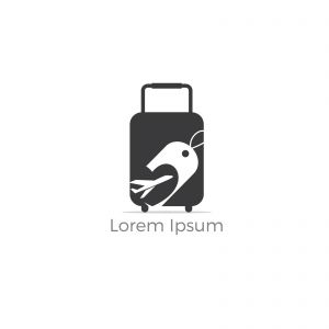 Travel logo design. Airplane in bag vector illustration. World tour and tourism symbol.