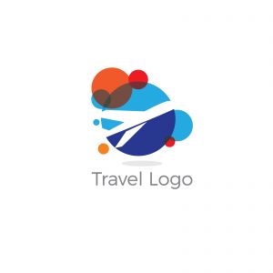 Travel logo design. Airplane in globe vector illustration. World tour and tourism symbol.