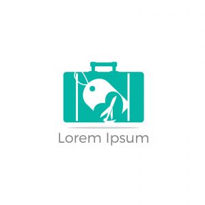 Travel logo design. Airplane in bag vector illustration. World tour and tourism symbol.