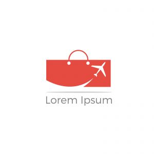 Travel logo design. Airplane in bag vector illustration. World tour and tourism symbol.
