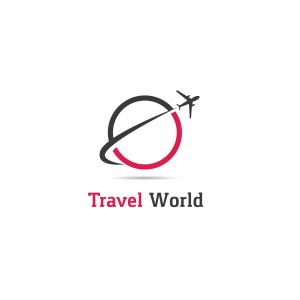 Travel logo design. Airplane in globe vector illustration. World tour and tourism symbol.