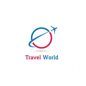 Travel logo design. Airplane in globe vector illustration. World tour and tourism symbol.