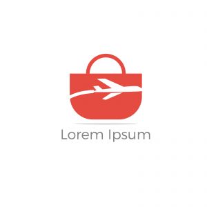 Travel logo design. Airplane in bag vector illustration. World tour and tourism symbol.