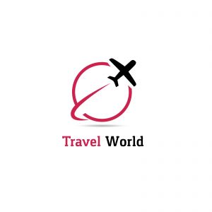 Travel logo design. Airplane in globe vector illustration. World tour and tourism symbol.