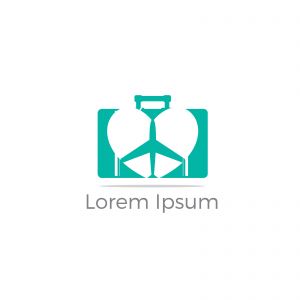 Travel logo design. Airplane in bag vector illustration. World tour and tourism symbol.