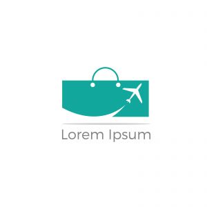 Travel logo design. Airplane in bag vector illustration. World tour and tourism symbol.