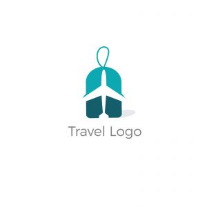 Travel logo design. Airplane in tag vector illustration. World tour and tourism symbol.