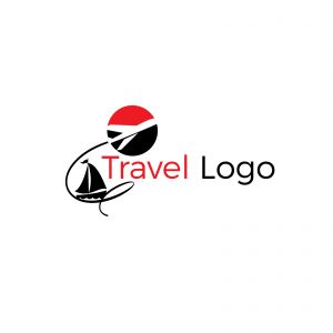 Travel logo design. Airplane in globe vector illustration. World tour and tourism symbol.