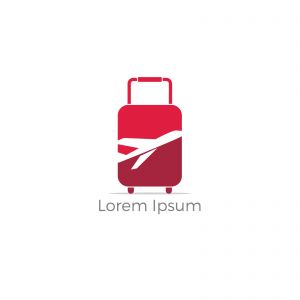 Travel logo design. Airplane in bag vector illustration. World tour and tourism symbol.
