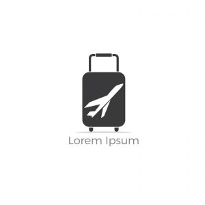 Travel logo design. Airplane in bag vector illustration. World tour and tourism symbol.