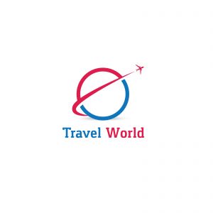 Travel logo design. Airplane in globe vector illustration. World tour and tourism symbol.