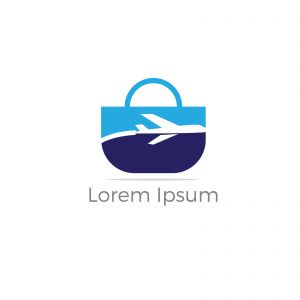 Travel logo design. Airplane in bag vector illustration. World tour and tourism symbol.
