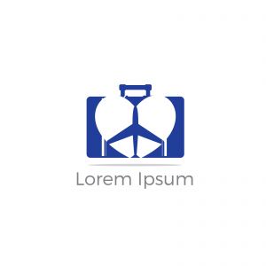 Travel logo design. Airplane in bag vector illustration. World tour and tourism symbol.