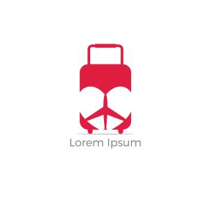 Travel logo design. Airplane in bag vector illustration. World tour and tourism symbol.