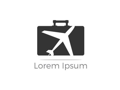 Travel logo design. Airplane in bag vector illustration. World tour and tourism symbol.