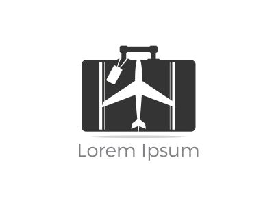 Travel logo design. Airplane in bag vector illustration. World tour and tourism symbol.
