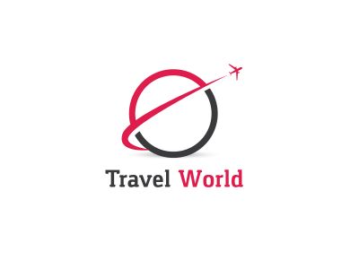 Travel logo design. Airplane in globe vector illustration. World tour and tourism symbol.