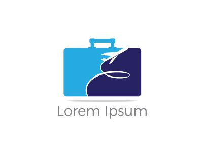 Travel logo design. Airplane in bag vector illustration. World tour and tourism symbol.