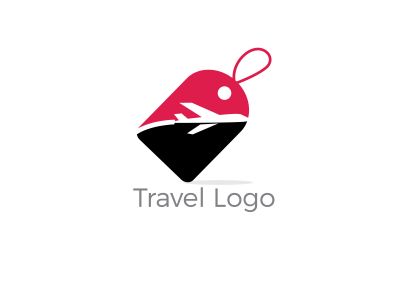 Travel logo design. Airplane in tag vector illustration. World tour and tourism symbol.