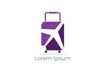 Travel logo design. Airplane in bag vector illustration. World tour and tourism symbol.