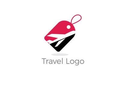 Travel logo design. Airplane in tag vector illustration. World tour and tourism symbol.