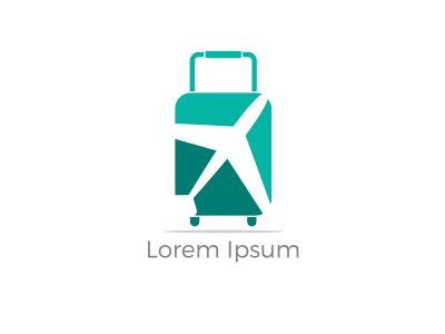 Travel logo design. Airplane in bag vector illustration. World tour and tourism symbol.