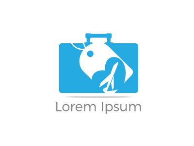 Travel logo design. Airplane in bag vector illustration. World tour and tourism symbol.