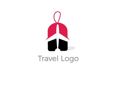 Travel logo design. Airplane in tag vector illustration. World tour and tourism symbol.