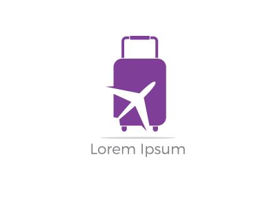 Travel logo design. Airplane in bag vector illustration. World tour and tourism symbol.