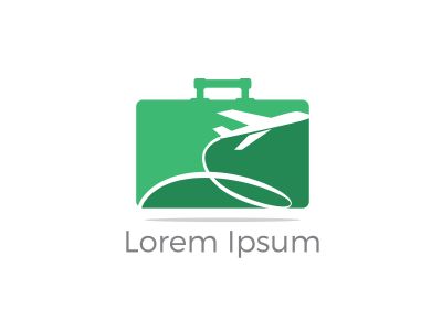 Travel logo design. Airplane in bag vector illustration. World tour and tourism symbol.