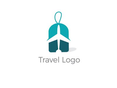 Travel logo design. Airplane in tag vector illustration. World tour and tourism symbol.