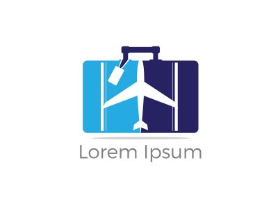 Travel logo design. Airplane in bag vector illustration. World tour and tourism symbol.