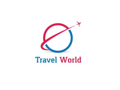 Travel logo design. Airplane in globe vector illustration. World tour and tourism symbol.