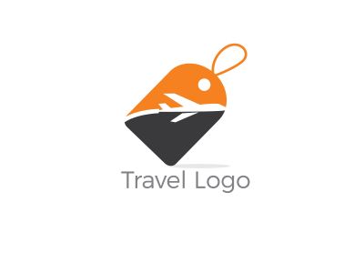 Travel logo design. Airplane in tag vector illustration. World tour and tourism symbol.