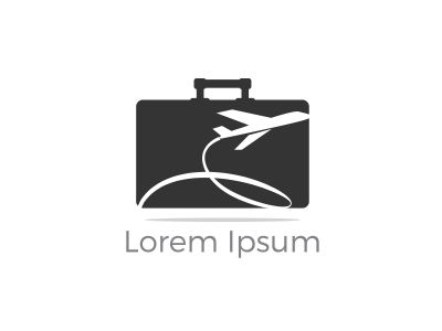 Travel logo design. Airplane in bag vector illustration. World tour and tourism symbol.