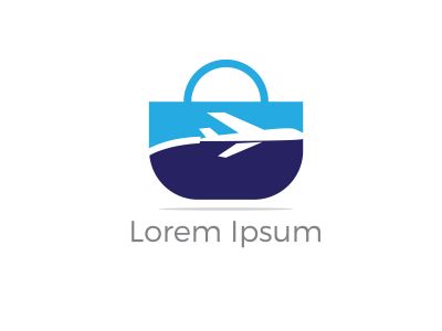 Travel logo design. Airplane in bag vector illustration. World tour and tourism symbol.
