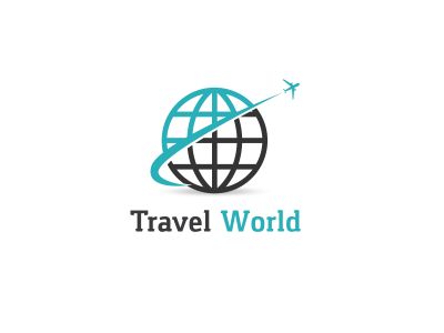 Travel logo design. Airplane in globe vector illustration. World tour and tourism symbol.