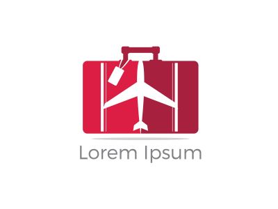 Travel logo design. Airplane in bag vector illustration. World tour and tourism symbol.