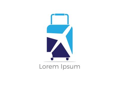 Travel logo design. Airplane in bag vector illustration. World tour and tourism symbol.
